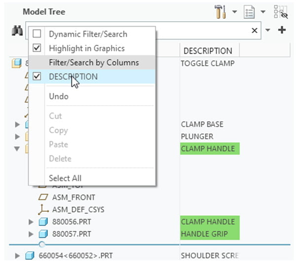 Creo - Model Tree Search